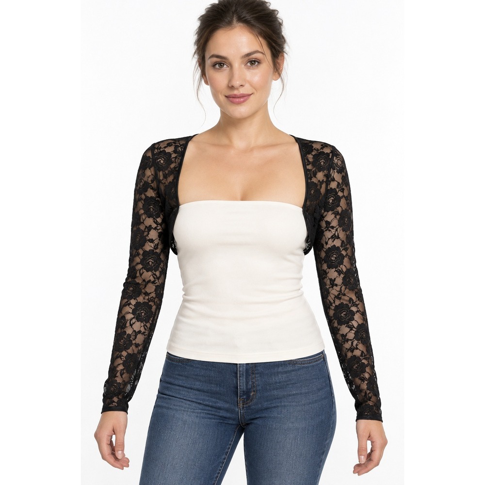 Tripp NYC S/M Shrug Black Floral Lace Sheer Long Sleeve Whimsigoth Goth Grunge